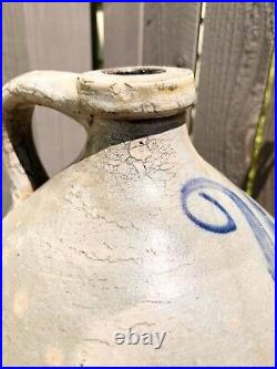 Antique New York Stoneware Jug Blue Cobalt Painted 2