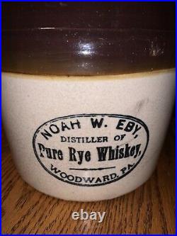 Antique Noah W. Eby 1 gallon stoneware Whiskey Jug Woodward, Pennsylvania