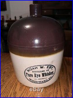 Antique Noah W. Eby 1 gallon stoneware Whiskey Jug Woodward, Pennsylvania