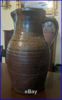 Antique North Carolina Stoneware Pitcher 19th Century Folk Pottery Green Glaze