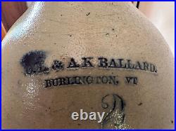 Antique O. L. & A. K. Burlington VT 2 Gallon Jug, Cobalt Slip Trail, 1856-1867