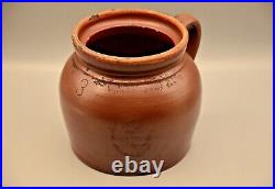 Antique Original Signed Glazed Ceramic Stoneware Pottery Crock 3 Qt Pitcher Jug