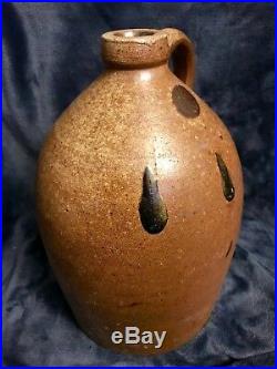 Antique Ovoid Salt Glazed Ceramic Pottery Stoneware Jug 1800's