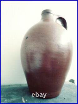 Antique Ovoid Stoneware Redware Jug 19th Century American Pottery 1800's