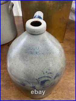 Antique PA Stoneware Jug F H Cowden Harrisburg Cobalt Blue Stenciled Design