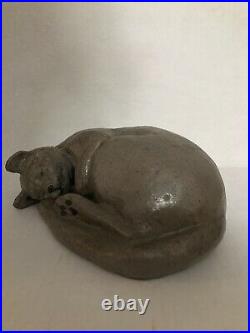 Antique POTTERY Sleeping Kitten- Cat HANDMADE Stoneware Folk Art