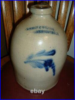 Antique Pennsylvania Stoneware Jug Cowden Wilcox- Cobalt Blue Floral Design