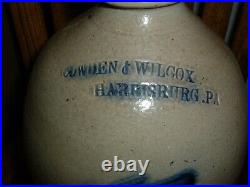 Antique Pennsylvania Stoneware Jug Cowden Wilcox- Cobalt Blue Floral Design