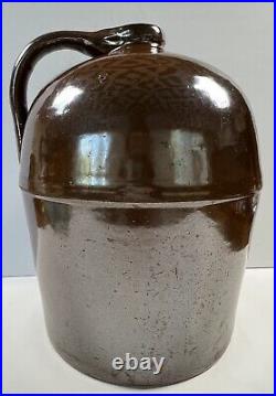 Antique Peoria Pottery Stoneware Brown Glazed Jug Stamped