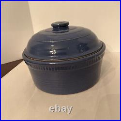 Antique Periwinkle Blue Stoneware with Lid Americana Farm House Decor Pottery