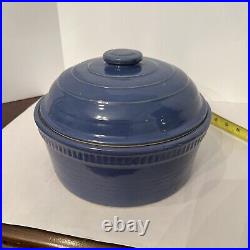 Antique Periwinkle Blue Stoneware with Lid Americana Farm House Decor Pottery