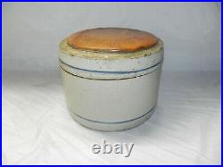 Antique Possible Red Wing Pottery 10 Blue Banded Butter Crock With Wooden LID