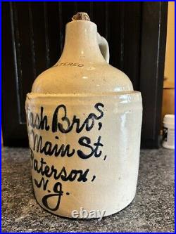 Antique Potash Bros 1 Gallon Stoneware Script Jug Paterson NJ