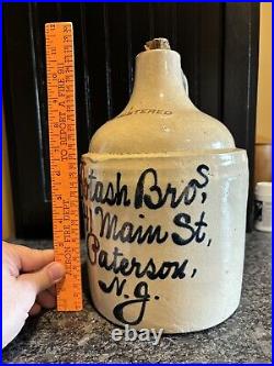 Antique Potash Bros 1 Gallon Stoneware Script Jug Paterson NJ