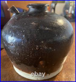 Antique Pottery Stoneware Chinese Soy Sauce Jug Brown Glazed Very Old