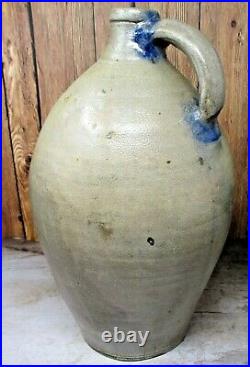 Antique Primitive 3 Gallon Blue Decorated Ovoid Stoneware Jug 1800's Beauty