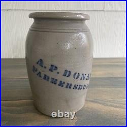 Antique Primitive 8 Cobalt Blue A. P. Donaghho Stoneware Crock Parkersburg WV