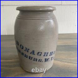 Antique Primitive 8 Cobalt Blue A. P. Donaghho Stoneware Crock Parkersburg WV