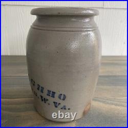 Antique Primitive 8 Cobalt Blue A. P. Donaghho Stoneware Crock Parkersburg WV