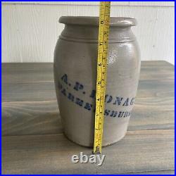 Antique Primitive 8 Cobalt Blue A. P. Donaghho Stoneware Crock Parkersburg WV