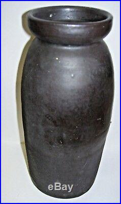 Antique Primitive Black Stoneware Crock Jar Quart Size Dated