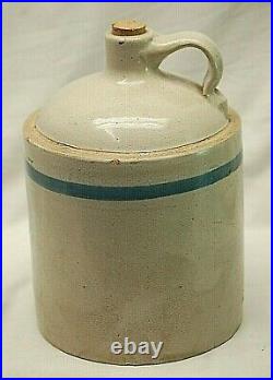 Antique Primitive Blue Band Stoneware Jug Crock Art Pottery Jar Vintage Rustic c