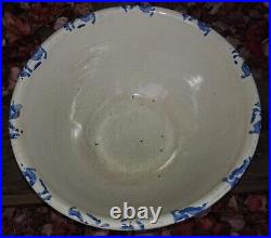 Antique Primitive Country Blue & White Stoneware Spongeware Mixing Bowl