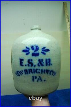 Antique Primitive E. S. & B New Brighton Pa Salt Glaze Stoneware 2 Gal Jug