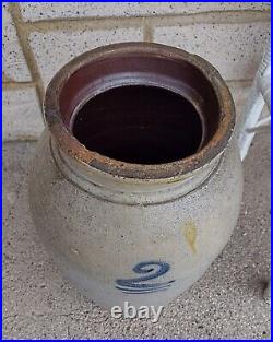 Antique Primitive Salt Glaze 2 Gallon Ovoid Stoneware Jug Jar Crock