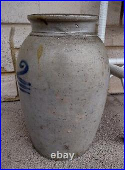 Antique Primitive Salt Glaze 2 Gallon Ovoid Stoneware Jug Jar Crock