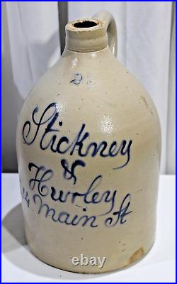 Antique Primitive Salt Glazed Stoneware ADVERTISING JUG STICKNEY & HURLEY 14