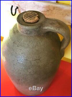 Antique Primitive Salt-Glazed Stoneware Southern Pottery Whiskey Jug 11
