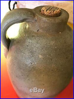 Antique Primitive Salt-Glazed Stoneware Southern Pottery Whiskey Jug 11