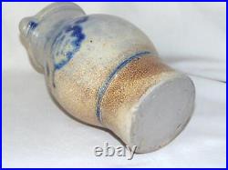 Antique Primitive Saltglaze STONEWARE Pottery 8 Thrown PITCHER Cobalt Floral