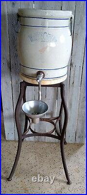 Antique Primitive School House Red Wing Stoneware Water Cooler Bubbler on Stand