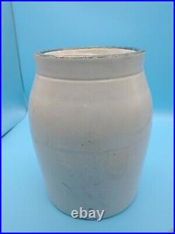 Antique Primitive Stoneware Canning Jar Crock Pantry Jar GREEN ON RIM & COVER 9