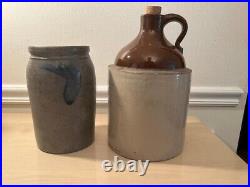 Antique/Primitive Stoneware Crock Salt Glazed with Cobalt Blue Leaves