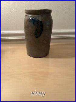 Antique/Primitive Stoneware Crock Salt Glazed with Cobalt Blue Leaves