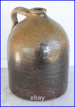 Antique Primitive Stoneware Jug Brown Glazed Pottery Handle