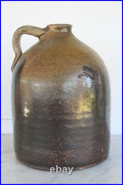 Antique Primitive Stoneware Jug Brown Glazed Pottery Handle