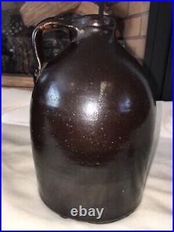 Antique Primitive Stoneware Oil Wick Jug Lamp Albany Slip-Chambersburg Pa. Farm