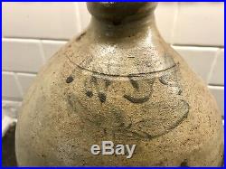 Antique Primitive Stoneware Signed 1834 Ovoid Salt Glazed Jug. Nice