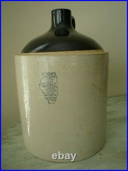 Antique Primitive White Hall Illinois S. P. &S Stoneware Crock Art Pottery Jug VGC