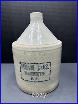 Antique QUIRN BROS Stoneware Pottery Whisky JUG 2 Gallon MANCHESTER N. H