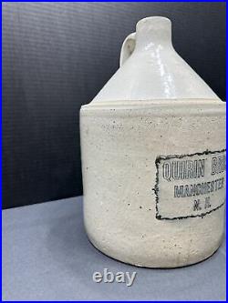 Antique QUIRN BROS Stoneware Pottery Whisky JUG 2 Gallon MANCHESTER N. H