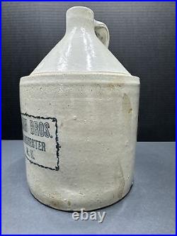 Antique QUIRN BROS Stoneware Pottery Whisky JUG 2 Gallon MANCHESTER N. H