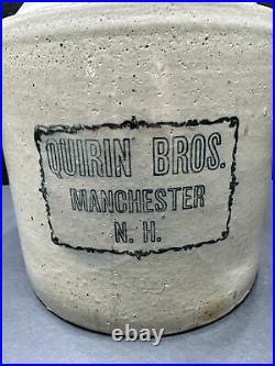 Antique QUIRN BROS Stoneware Pottery Whisky JUG 2 Gallon MANCHESTER N. H