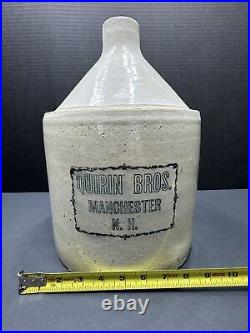 Antique QUIRN BROS Stoneware Pottery Whisky JUG 2 Gallon MANCHESTER N. H