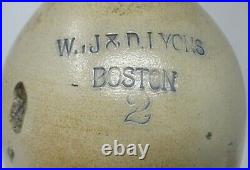 Antique RARE Blue Decorated W. J. & D. LYONS BOSTON Signed 2 Gallon Jug