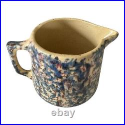 Antique RRP Roseville Pottery Blue Purple Country Spongeware Stoneware Pitcher